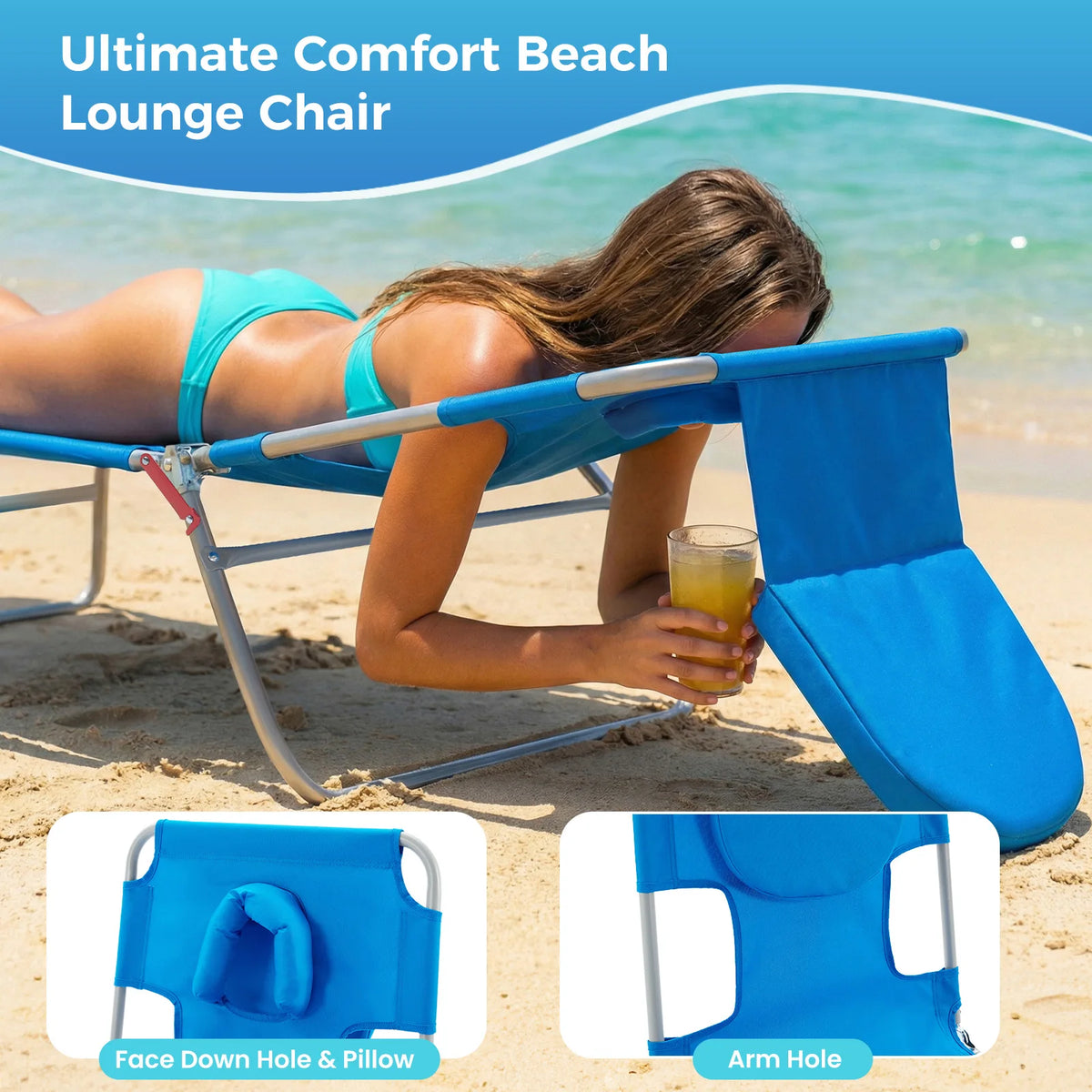 JHK Adjustable Folding Beach Lounge Chair