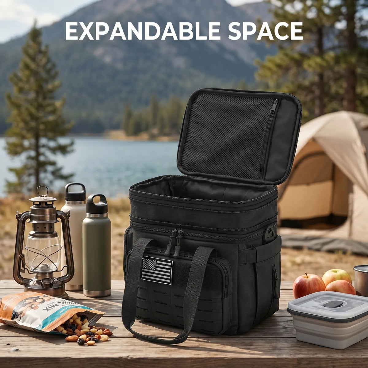 18L Insulated Picnic Cooler Bag Tactical Expandable Leakproof Thermal Bag for Men Women Family Outdoor Camping Beach Park BBQ Travel Large Capacity Heavy Duty Food Drink Cooler Tote Day Trip Tailgate Adults Reusable Shoulder