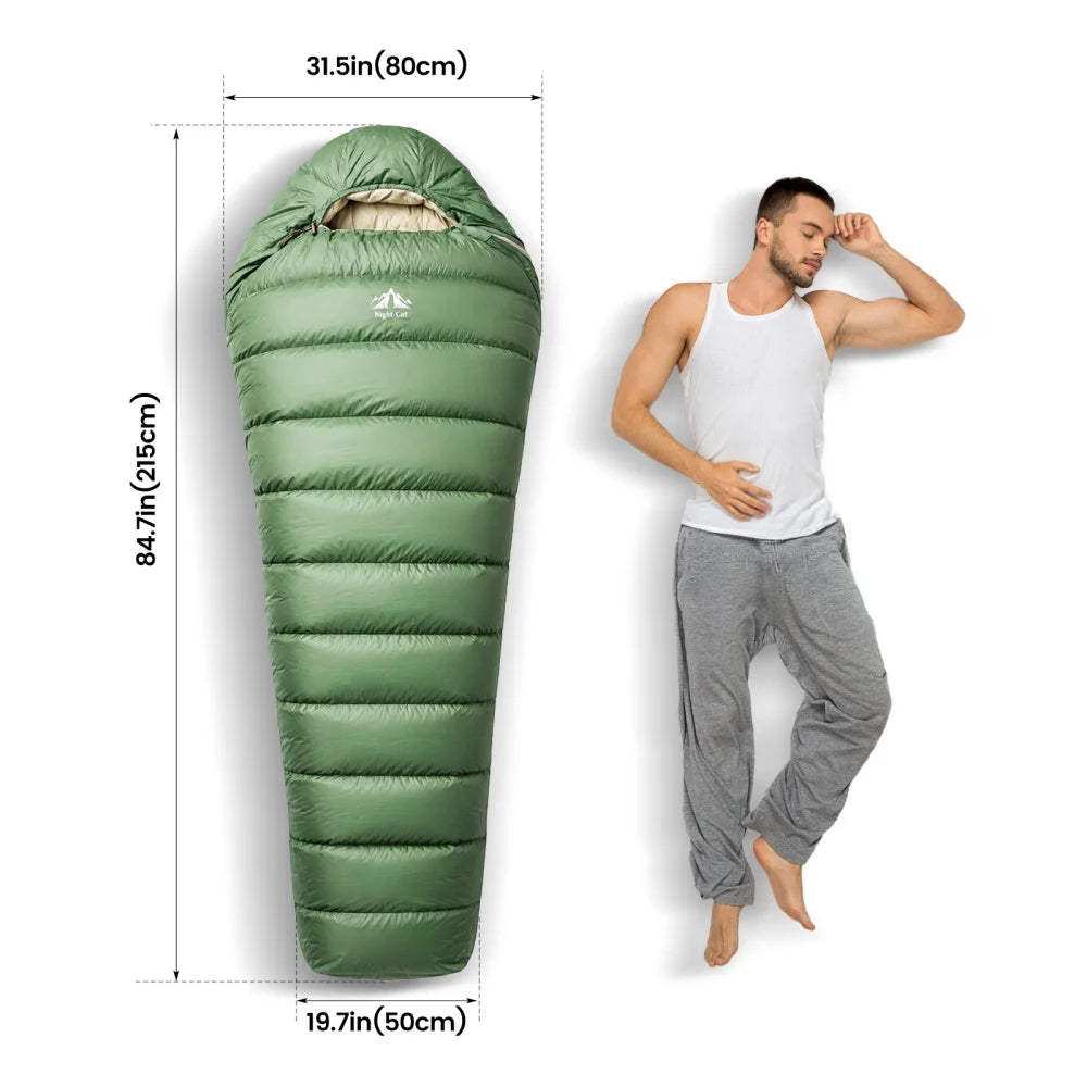 Night Cat Duck Down Mummy Sleeping Bag for Camping