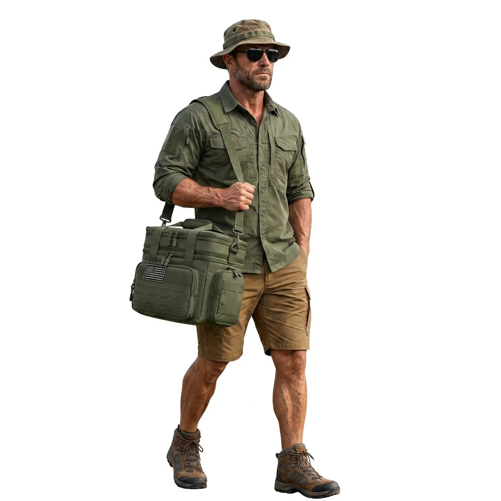 18L Insulated Picnic Cooler Bag Tactical Expandable Leakproof Thermal Bag for Men Women Family Outdoor Camping Beach Park BBQ Travel Large Capacity Heavy Duty Food Drink Cooler Tote Day Trip Tailgate Adults Reusable Shoulder