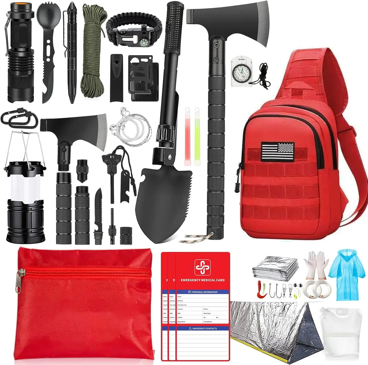 Survival Gear Kit With First Aid Supplies And Bag