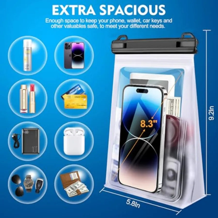 Large Waterproof Phone Pouch [with Sealing Strip], Floating Waterproof Pouch for Kayak Beach Cruise Essentials, IPX8 Dry Bag fo