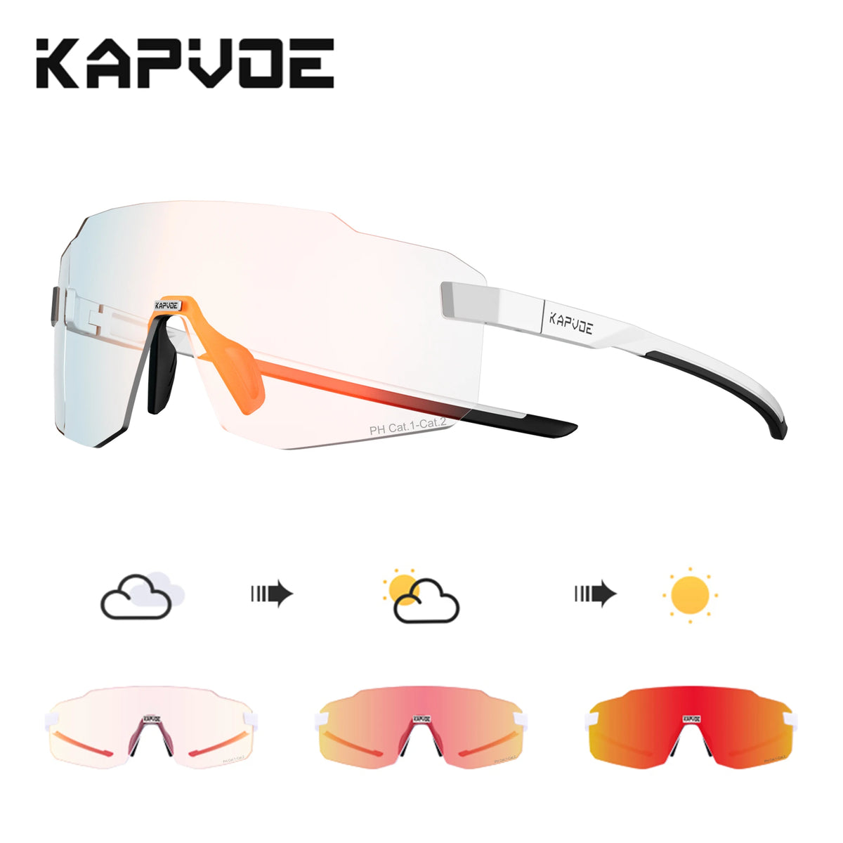 KAPVOE Photochromic Cycling Sports Sunglasses