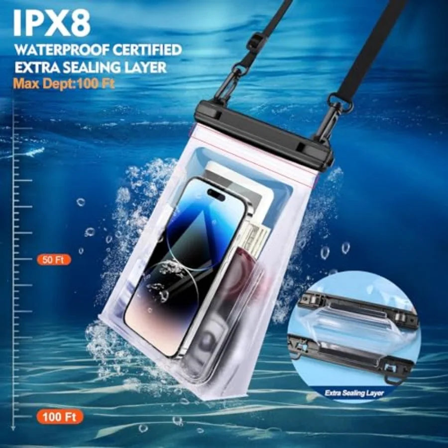Large Waterproof Phone Pouch [with Sealing Strip], Floating Waterproof Pouch for Kayak Beach Cruise Essentials, IPX8 Dry Bag fo