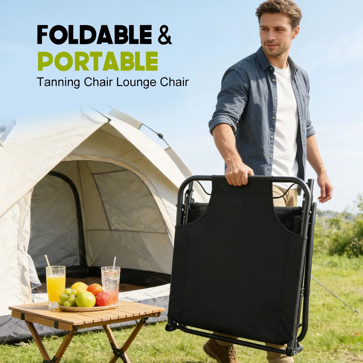 Folding Outdoor Lounge Chair With Adjustable Backrest