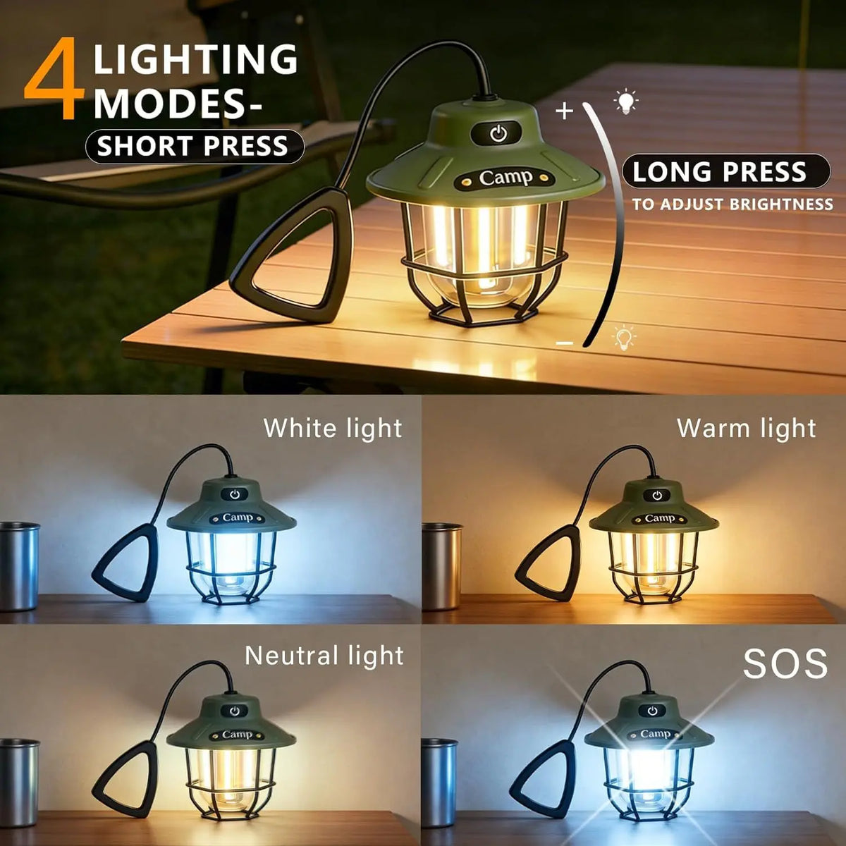 Rechargeable LED Camping Lantern With Four Light Modes