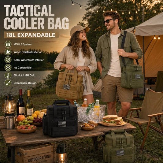 18L Insulated Picnic Cooler Bag Tactical Expandable Leakproof Thermal Bag for Men Women Family Outdoor Camping Beach Park BBQ Travel Large Capacity Heavy Duty Food Drink Cooler Tote Day Trip Tailgate Adults Reusable Shoulder