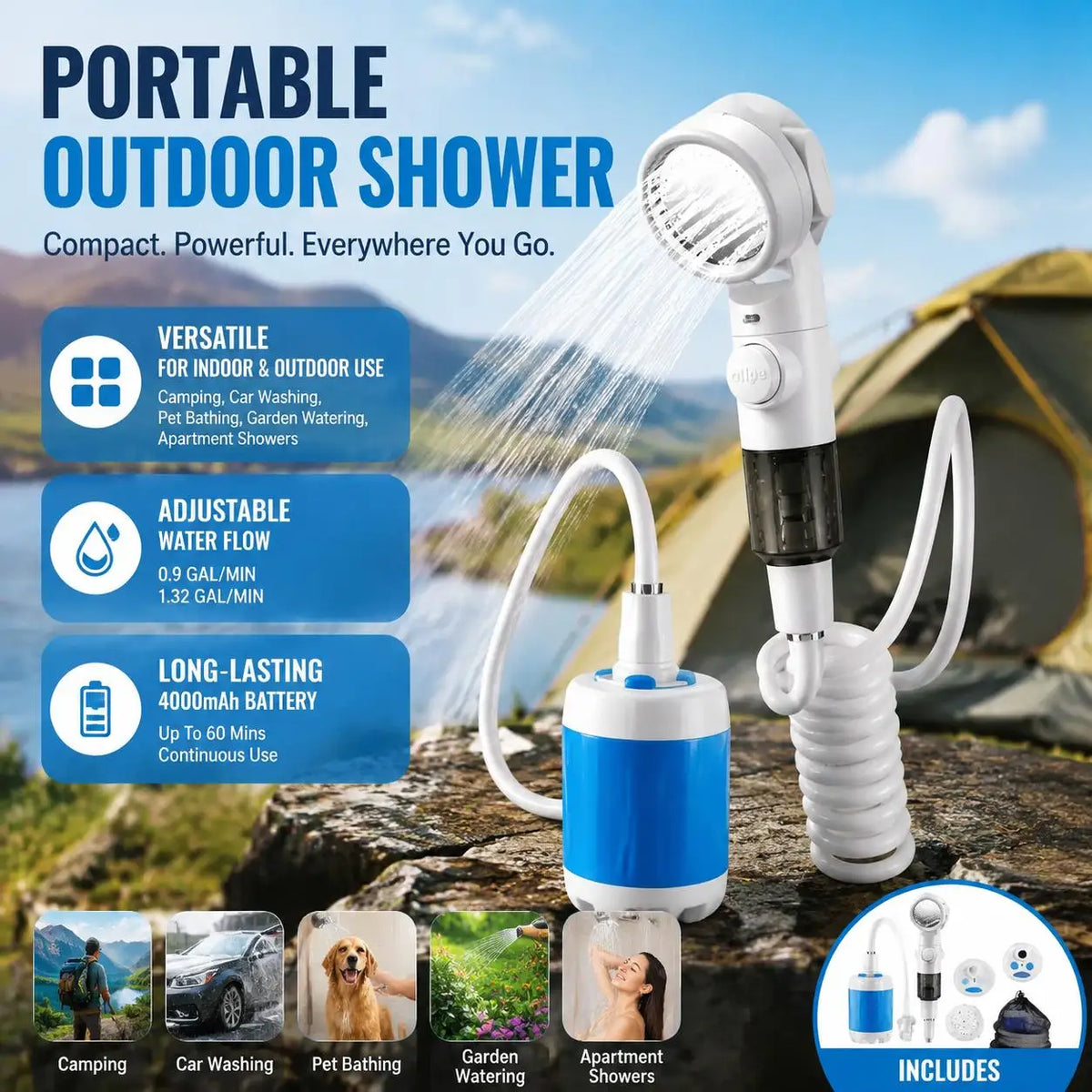 Portable Rechargeable Handheld Shower Sprayer Kit