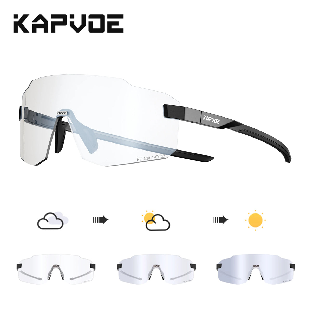KAPVOE Photochromic Cycling Sports Sunglasses