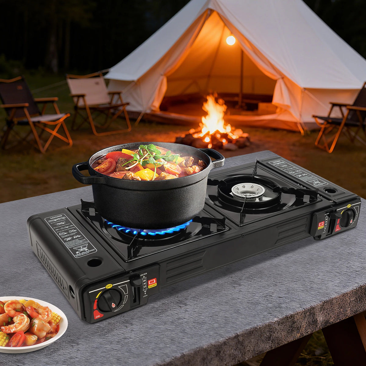 Bymaocar Portable Two Burner Camping Stove